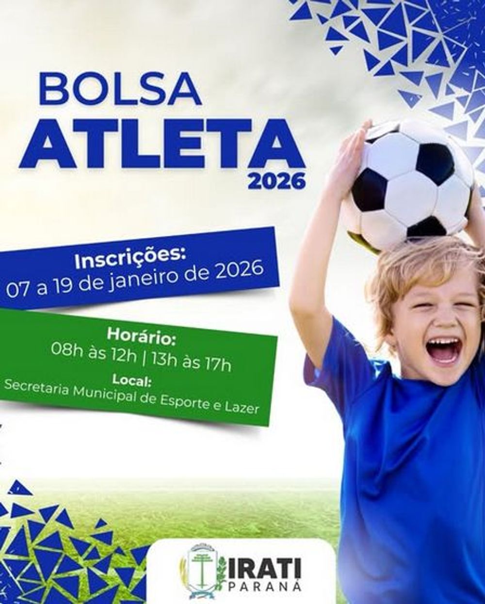 Prefeitura de Irati abre inscrições para o Programa Bolsa Atleta 2026
